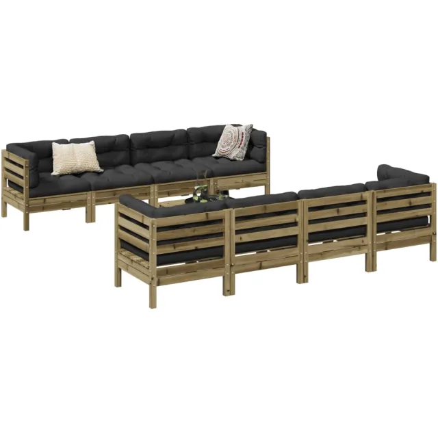 vidaXL 9-delige Loungeset met kussens geïmpregneerd grenenhout Bruin
