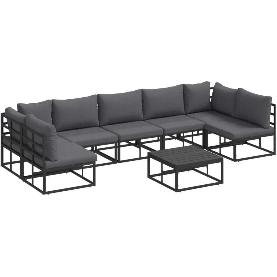 vidaXL Tuinbankenset 8 st Zwart Aluminium
