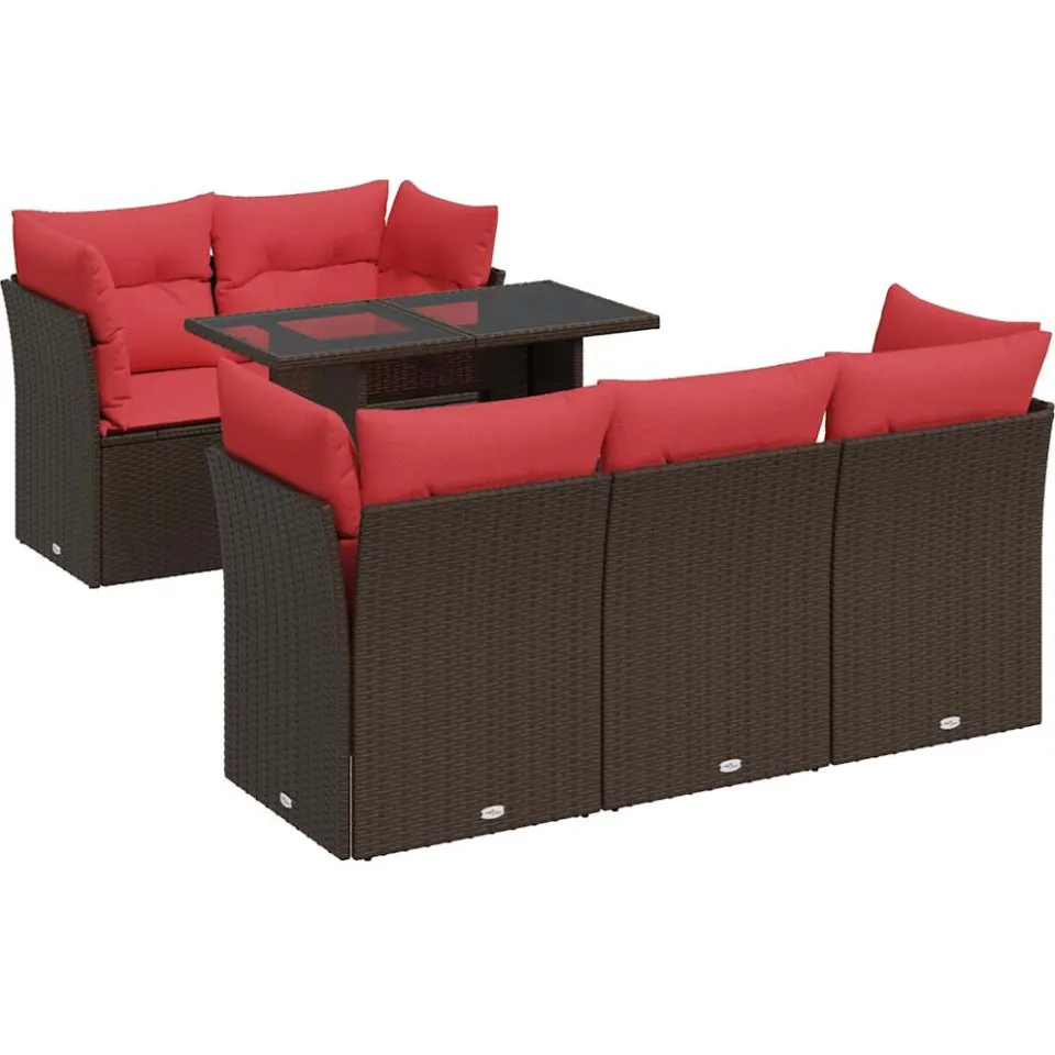 vidaXL 6-delige Loungeset met kussens poly rattan acacia bruin, foto 3