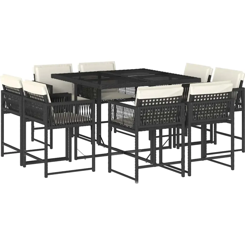 vidaXL 9-delige Tuinset poly rattan zwart