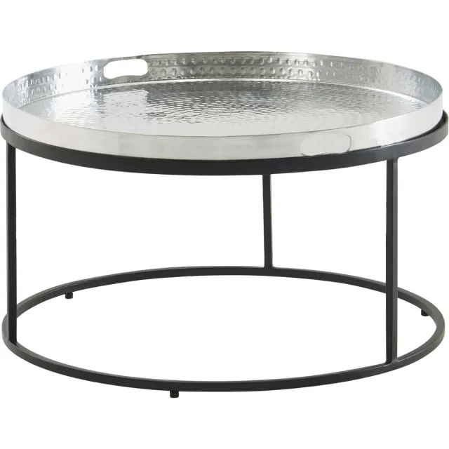 Sky Style Koffietafel Aluminium 62x62x36 cm Salontafel Gehamerd Metaal Zilver | Tafel Woonkamer Rond | Woonkamertafel Modern | Kleine Bijzettafel Bruin