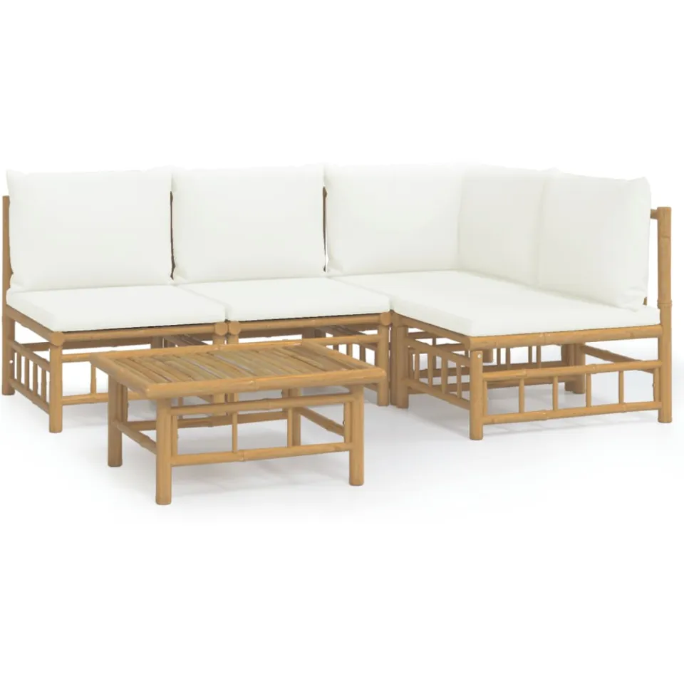 vidaXL 5-delige Loungeset met kussens bamboe crèmewit Bruin