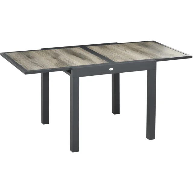 DESMIU Tuintafel - Uitschuifbare Eettafel Met Houtlook Tafelblad - Voor Tuin, Balkon En Terras - Aluminium En Kunststof - 160x80x75 Cm - Beige