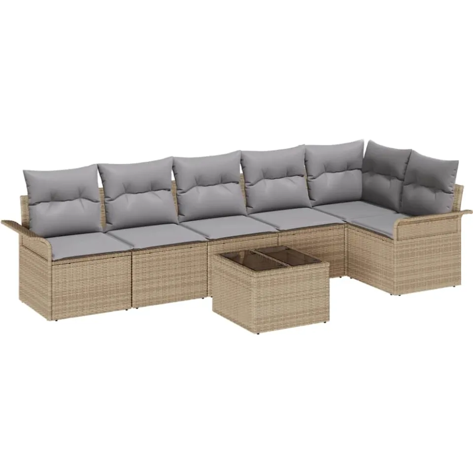 vidaXL Tuin Sofa Set 7 st Beige poly rattan
