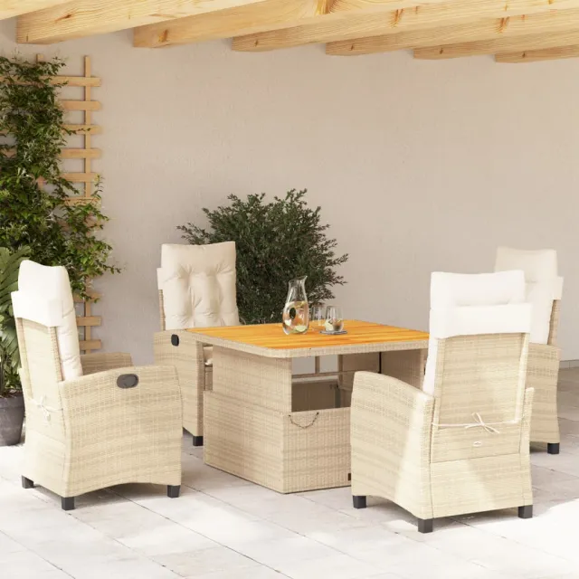 vidaXL 5-delige Tuinset met kussens poly rattan beige, foto 2