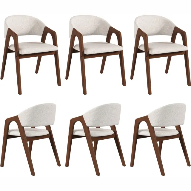 REDOM Set van 6 eetkamerstoelen - Met armleuningen en gestoffeerde zitting - Walnootbruin/beige Walnootkleur en havermoutbeige