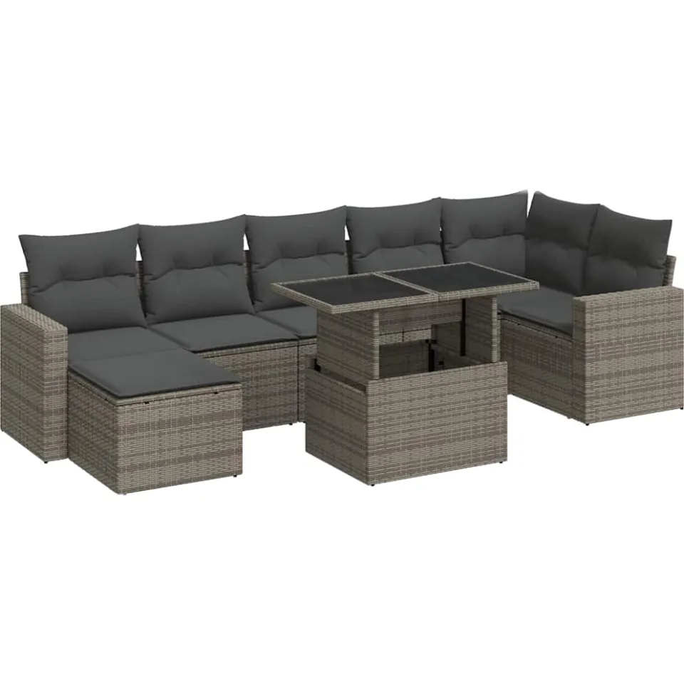 vidaXL 8-delige Loungeset met kussens poly rattan grijs, foto 3