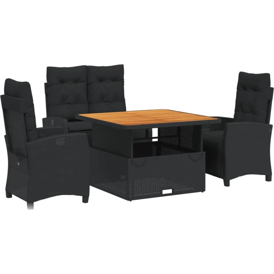 vidaXL 4-delige Tuinset met kussens poly rattan zwart, foto 3