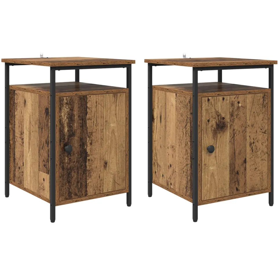 vidaXL Nachtkastje 2 st Oudhout 40 x 42 x 60cm Bewerkt hout bruin, foto 3