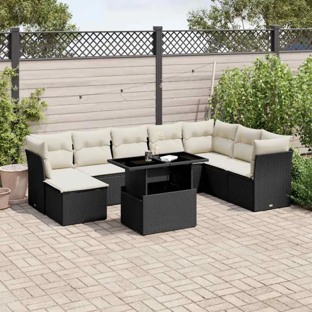 vidaXL 9-delige Loungeset met kussens poly rattan zwart, foto 2