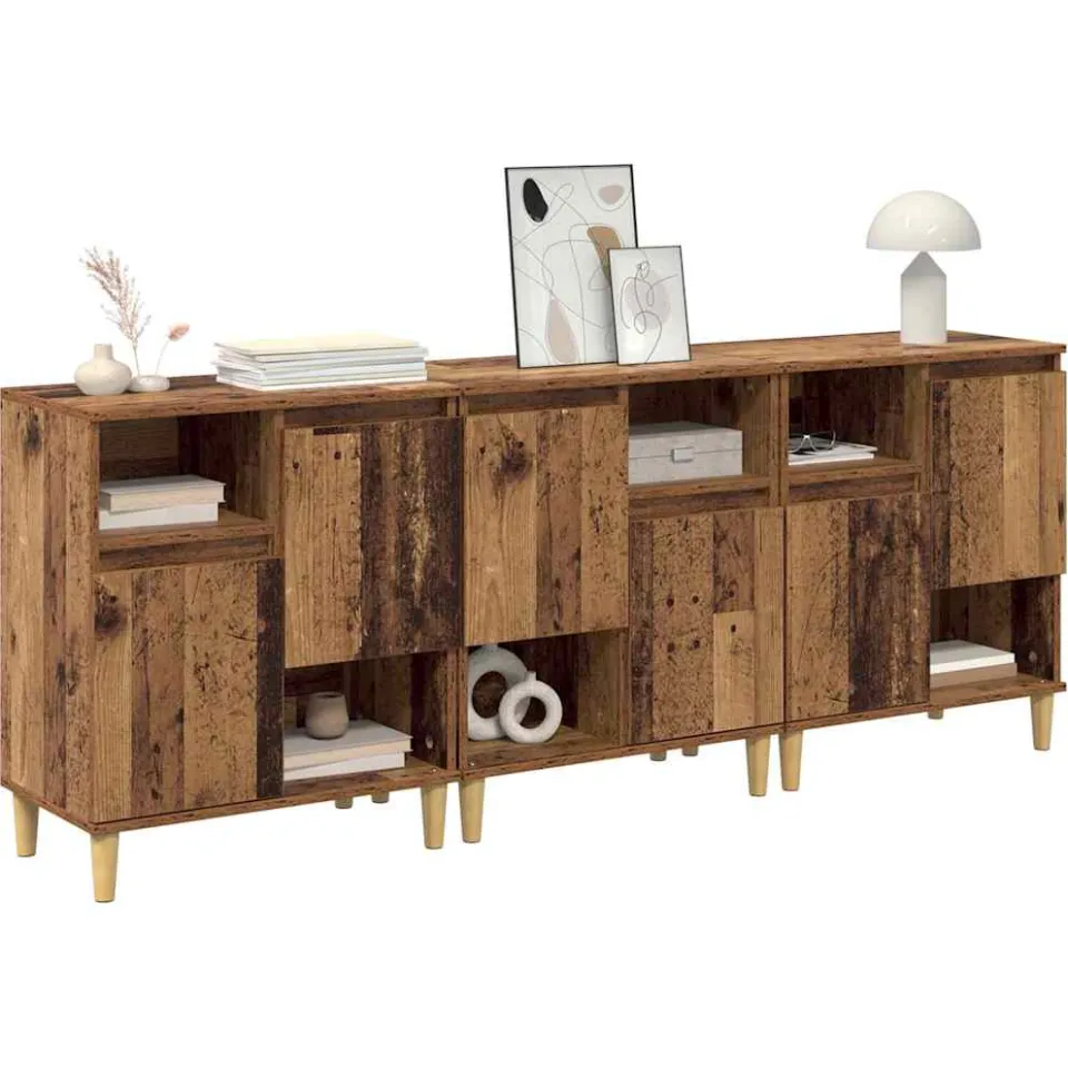vidaXL Dressoirs 3 st Oud Hout 60 x 35 x 70 cm Bewerkt hout Bruin