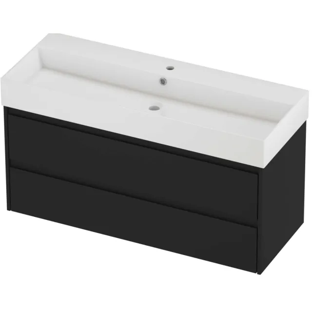 Proline Zara Badmeubelset Porselein Loft 1 Kraangat 120x46x65 cm Glans Wit Mat Zwart