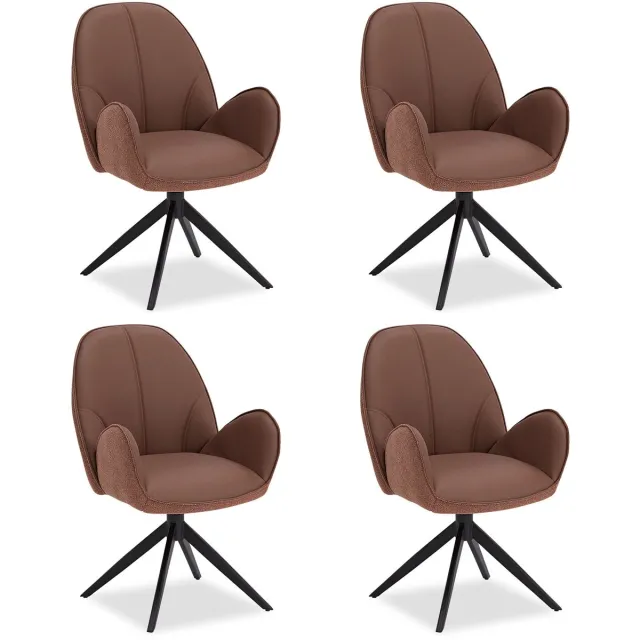 Homestyle4u Eetkamerstoelen - Set van 4 - Draaibaar - met armleuningen - Bruin