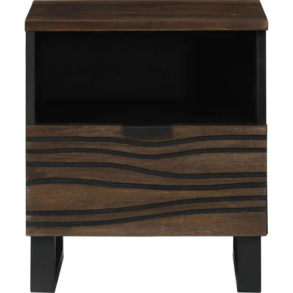 vidaXL Nachtkastje Walnotenhout 40 x 33 x 46 cm Bewerkt hout bruin, foto 3