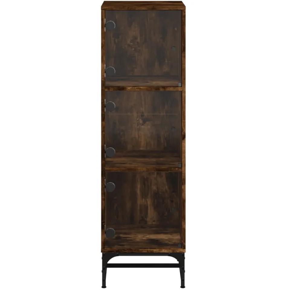 vidaXL Hoge kast met glazen deuren 35x37x120 cm gerookt eikenkleurig, foto 4