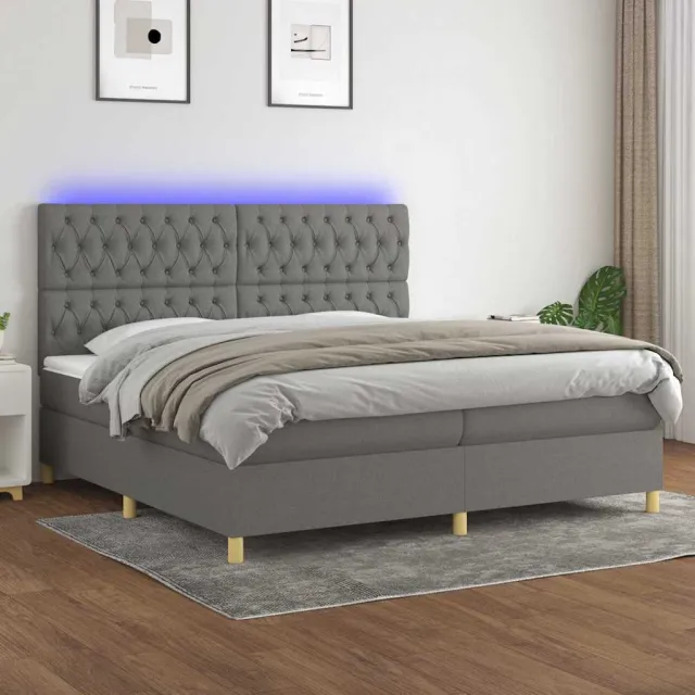 vidaXL Boxspring met matras en LED stof donkergrijs 200x200 cm grijs