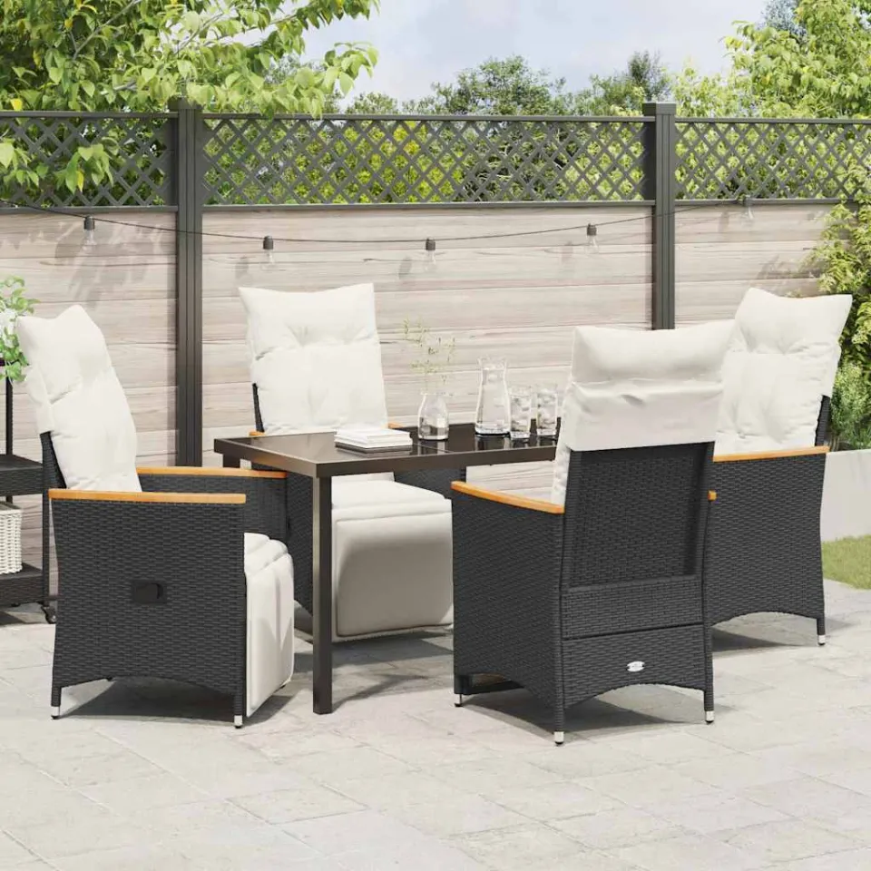 vidaXL Tuin eettafelset 5 st Zwart poly rattan, foto 3