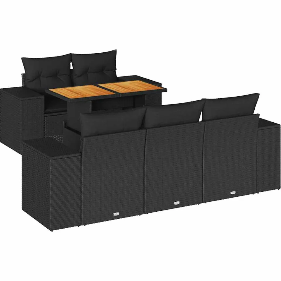 vidaXL 6-delige Loungeset met kussens poly rattan zwart, foto 3