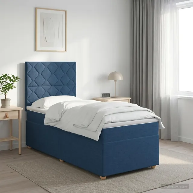 vidaXL Boxspringbed met matras met hoofdeinde Blauw 90 x 200 cm Stof