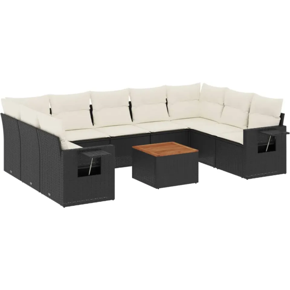 vidaXL 10-delige Loungeset met kussens poly rattan zwart