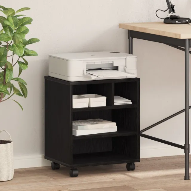 vidaXL Printerstand - Zwart - eiken - 41 - x - 32 - x - 48 - cm - Bewerkt - hout Zwart eiken