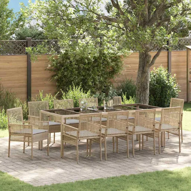 vidaXL Tuin eettafelset 11 st Beige poly rattan, foto 2