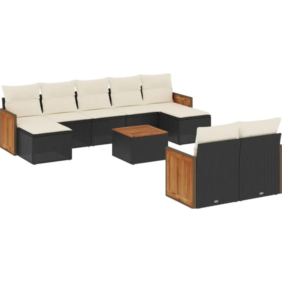 vidaXL 10-delige Loungeset met kussens poly rattan zwart, foto 3