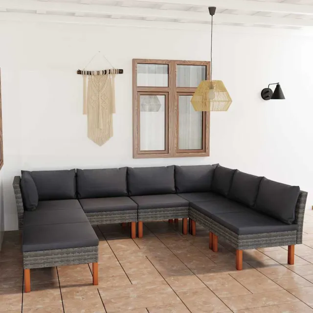 vidaXL 8-delige Loungeset met kussens poly rattan grijs, foto 2