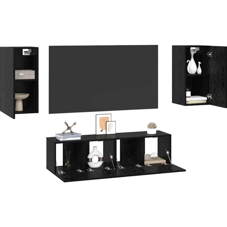 vidaXL Tv-meubelset Zwart Eiken Bewerkt hout