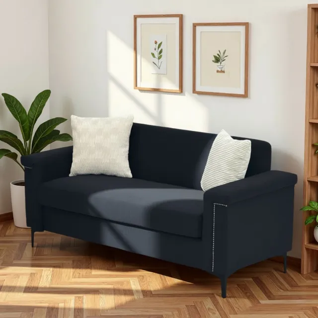 FloraGrace 2-Zitsbank 172 x 72 x 82 cm - Scandinavisch Design Met Comfortabele Zitkussens - Woonkamer - Hout En Linnen - Zwart