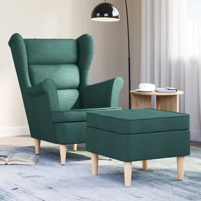vidaXL Fauteuil met voetenbankje stof donkergroen