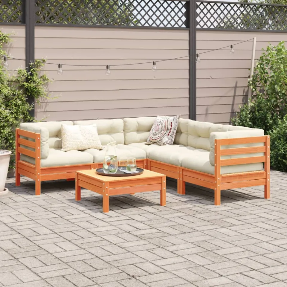 vidaXL 6-delige Loungeset met kussens massief grenenhout wasbruin bruin, foto 2