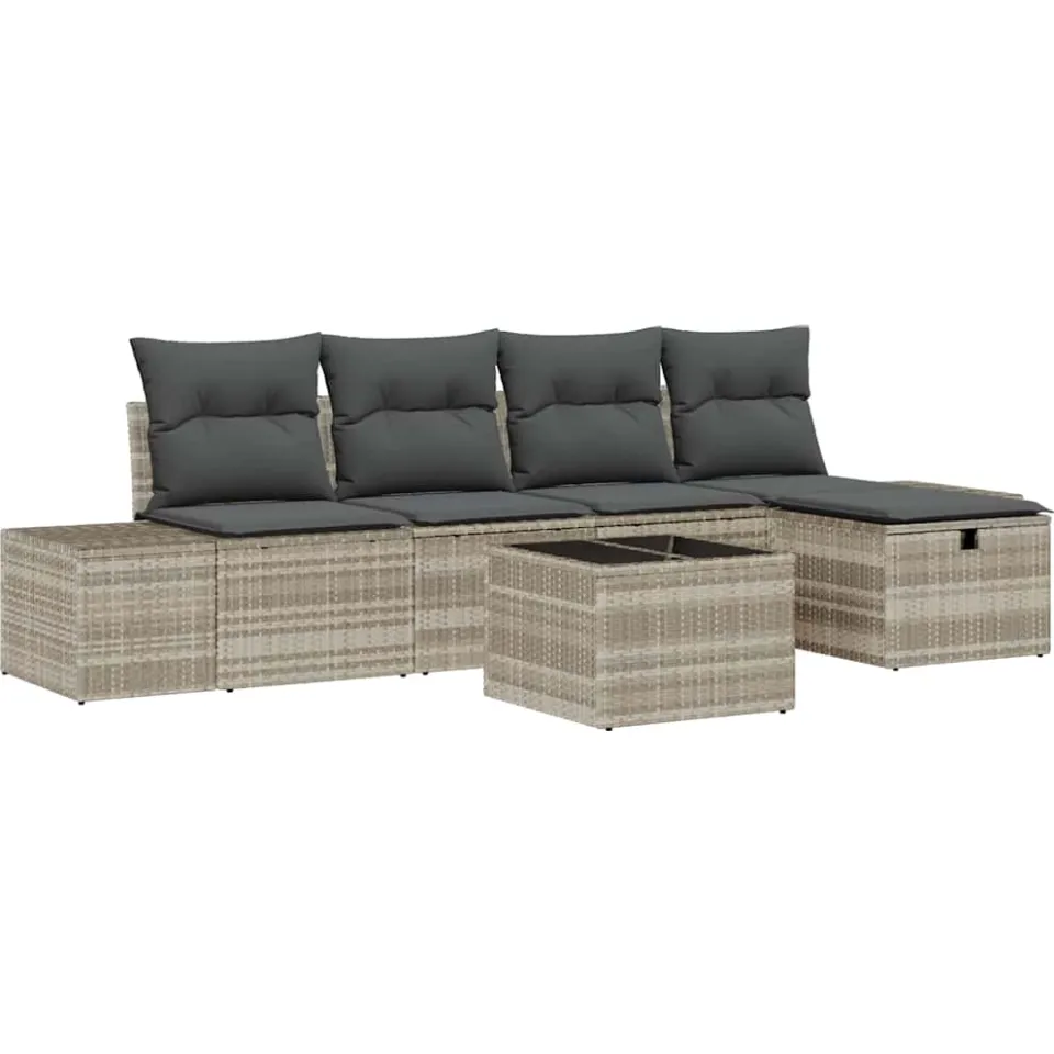 vidaXL Tuinbankenset 6 st Lichtgrijs poly rattan