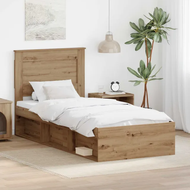 vidaXL Bedframe Artisanaal eiken 75 x 190 cm Bewerkt hout Bruin