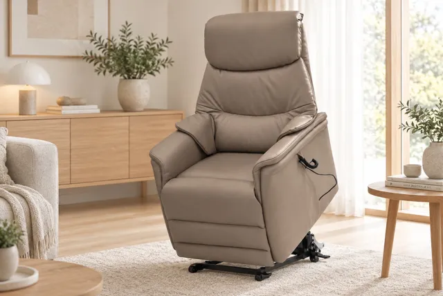 Swiss Relax Vita Duo Sta-op stoel – Elektrische relaxstoel met 2 motoren – Echt leder – Op wieltjes – Taupe