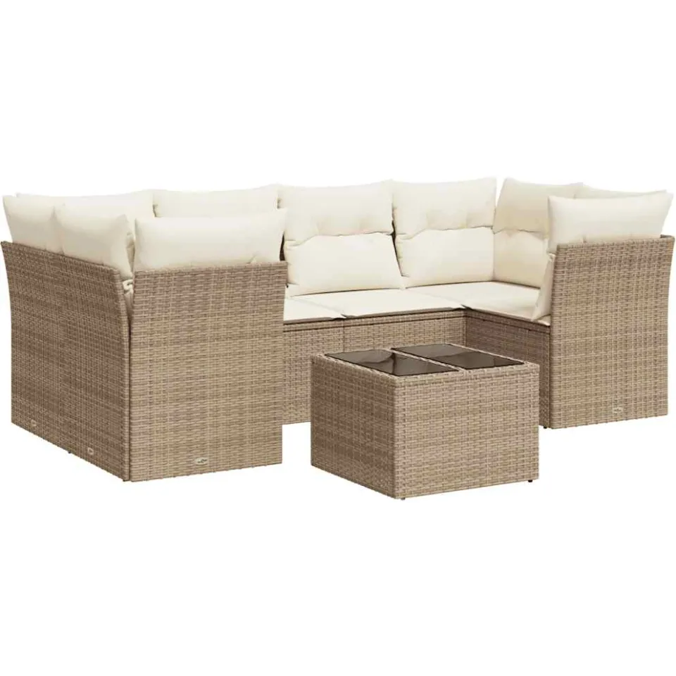 vidaXL 7-delige Loungeset met kussens poly rattan beige, foto 3