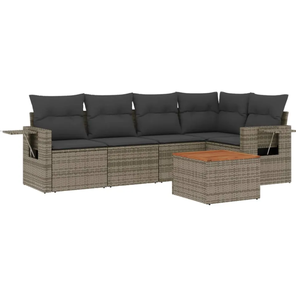vidaXL 6-delige Loungeset met kussens poly rattan grijs, foto 4