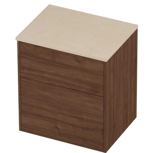 Proline Deck Badmeubelset Hardsteen Voor Grepen Asymmetrisch 60x46x67 cm Sand Stone Indian Walnut Houtlook