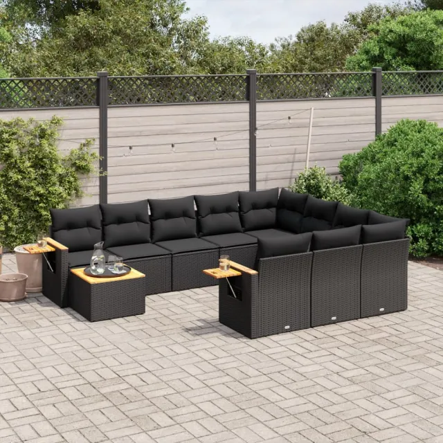 vidaXL 11-delige Loungeset met kussens poly rattan zwart, foto 2