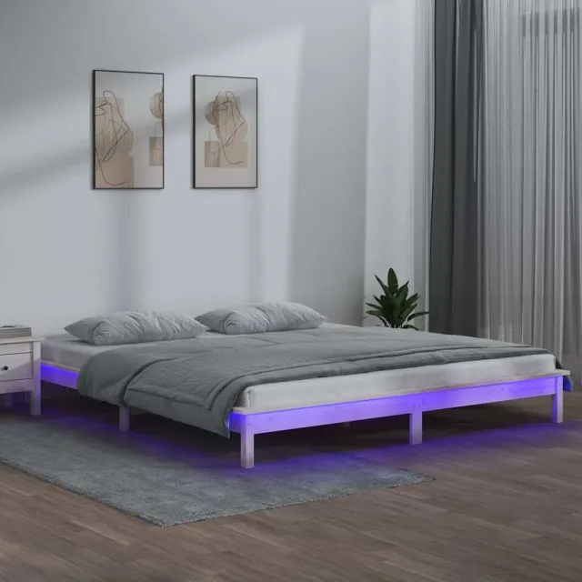 vidaXL Bedframe LED massief hout wit 180x200 cm