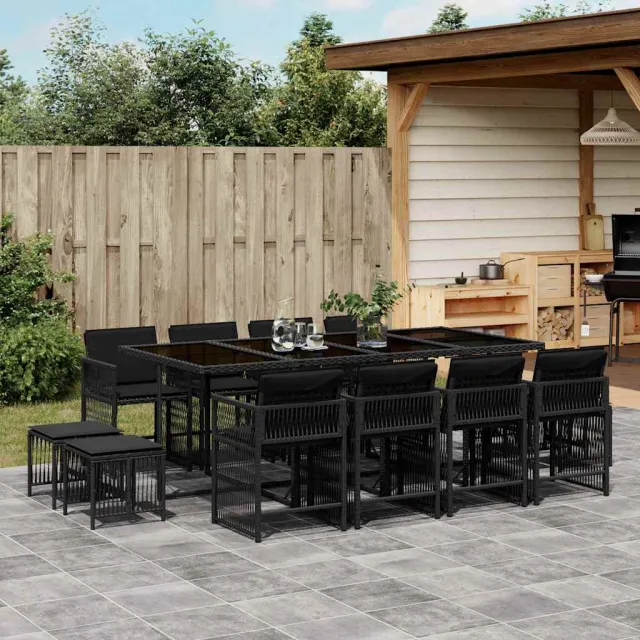 vidaXL 13-delige Tuinset met kussens poly rattan zwart