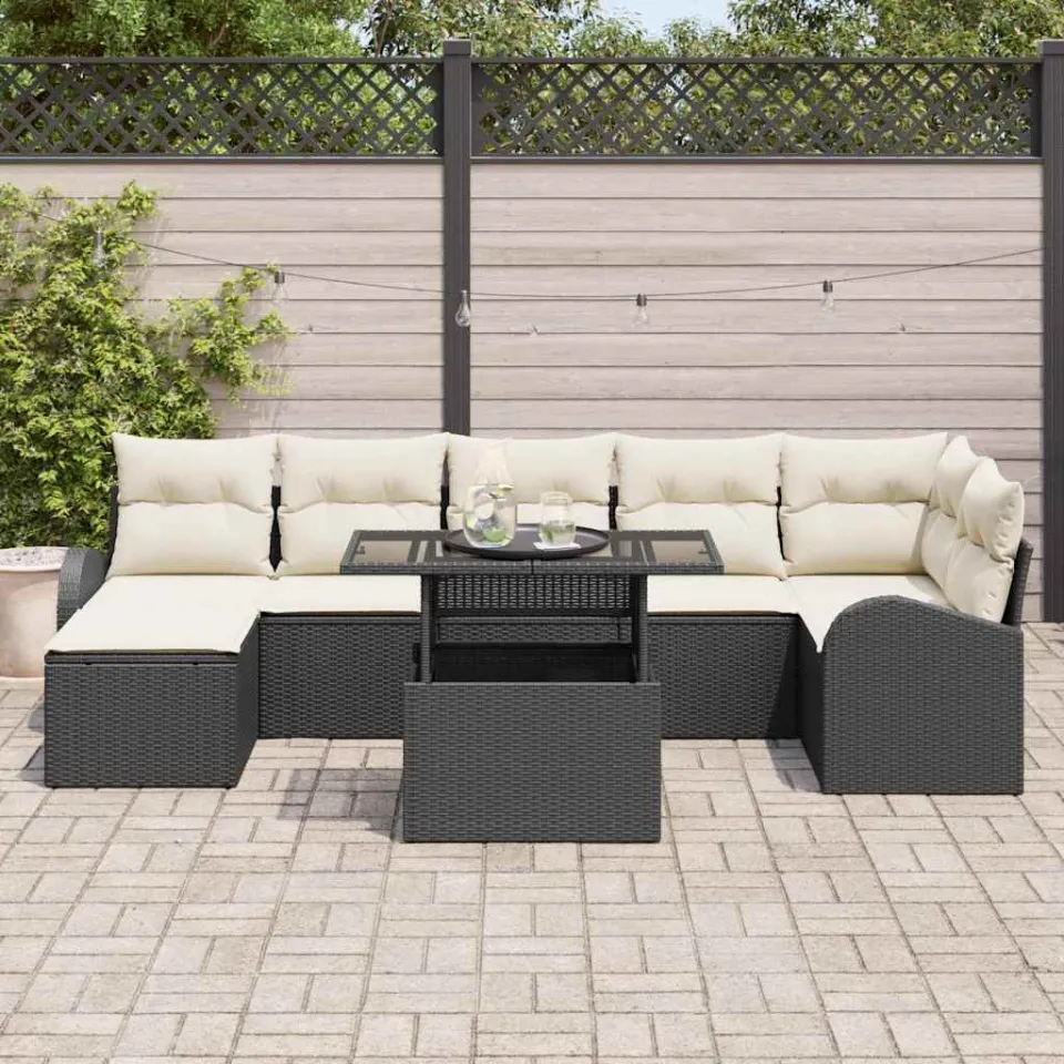 vidaXL Tuin Sofa Set 8 st Zwart Poly riet, foto 3