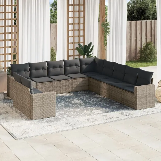 vidaXL 11-delige Loungeset met kussens poly rattan grijs, foto 2