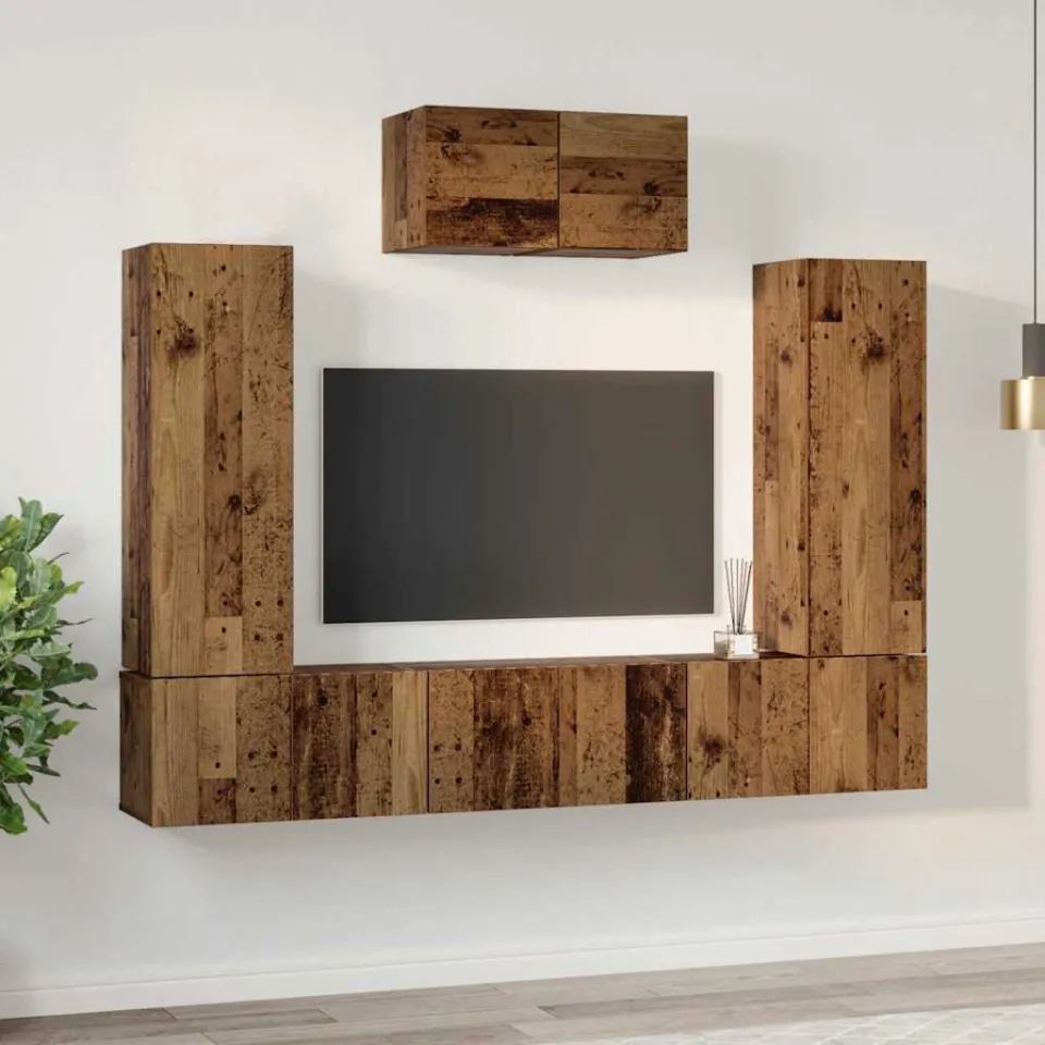 vidaXL Tv-meubelset 7 st Oud Hout Bewerkt hout bruin, foto 4