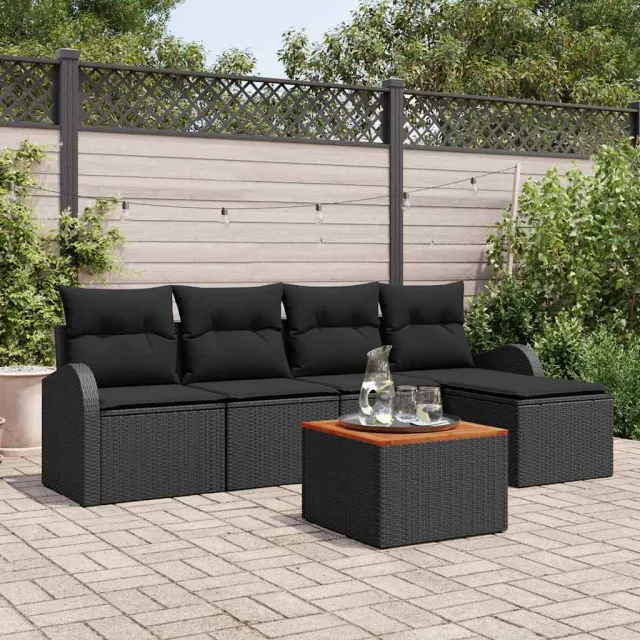 vidaXL Tuinbankenset 6 st Zwart poly rattan