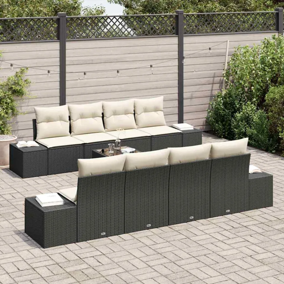 vidaXL Tuin Sofa Set 8 st Zwart en Crème poly rattan, foto 3