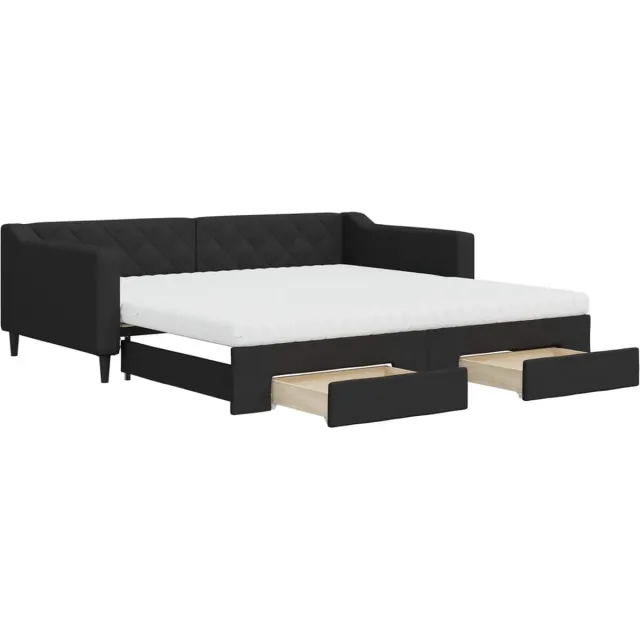 vidaXL Slaapbank - met - onderschuifbed - en - lades - 100x200 - cm - stof - zwart