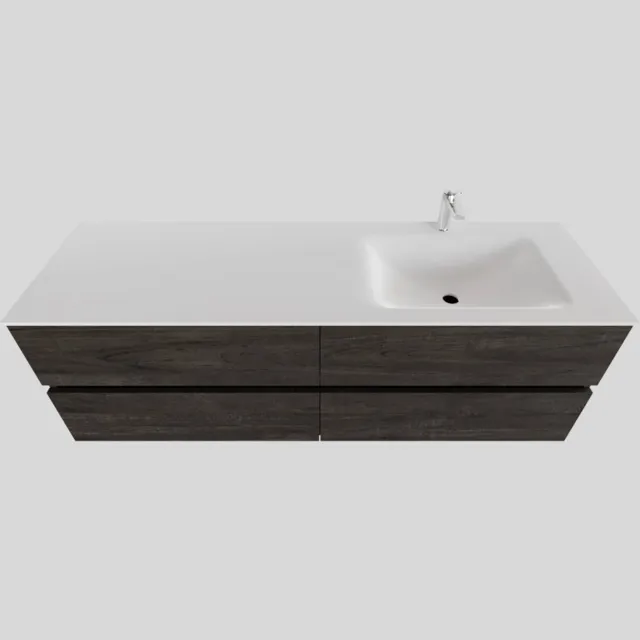 Boss & Wessing Badkamermeubel Solid Surface BWS Stockholm 200x46 cm Wood Dark Brown Wasbak Rechts (1 kraangat, 4 lades)