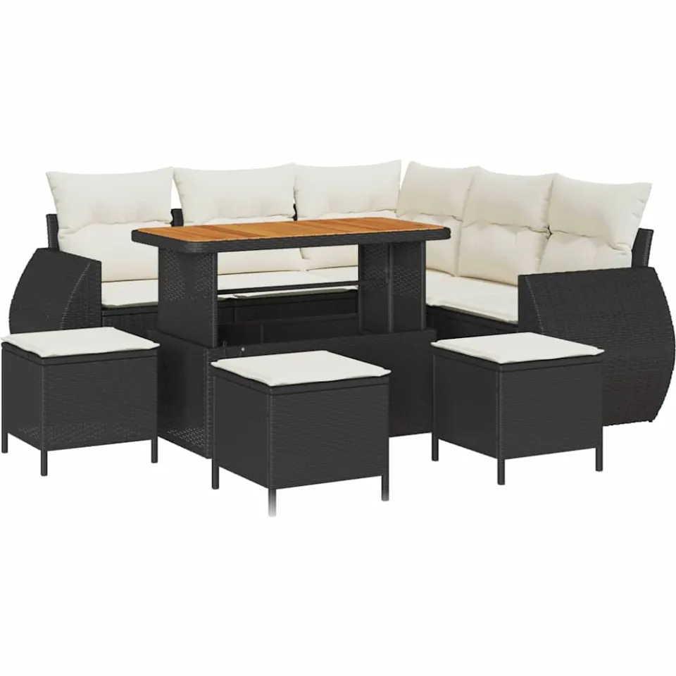 vidaXL Tuinbankenset 9 st Zwart poly rattan