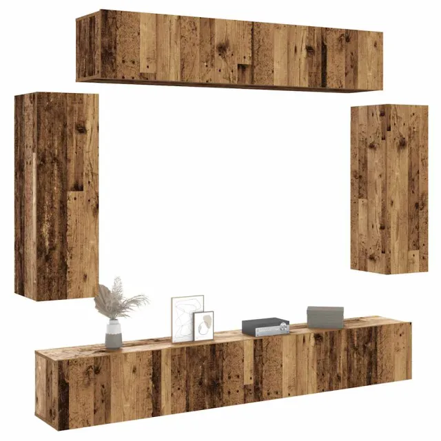 vidaXL 6-delig Tv-meubelset wandmontage bewerkt hout oud houtkleurig Bruin